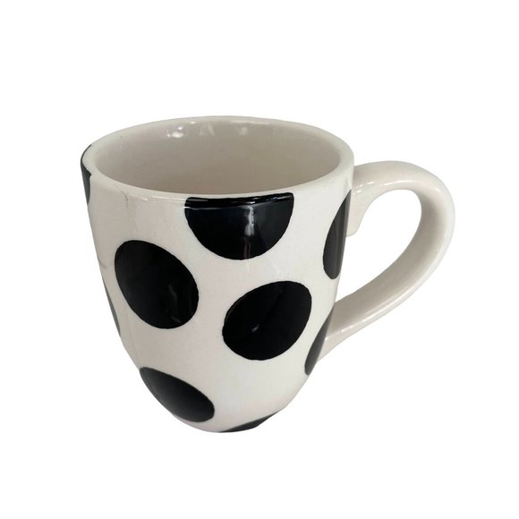 Flair Coffee Mug Cup Tea Polka Dot Deco Large White Black Spotted 14oz Size 4.5" - Picture 3 of 9